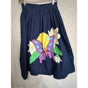 Southern Image Skirt Womens‎ Medium Denim Butterfly Applique Floral A-Line Long